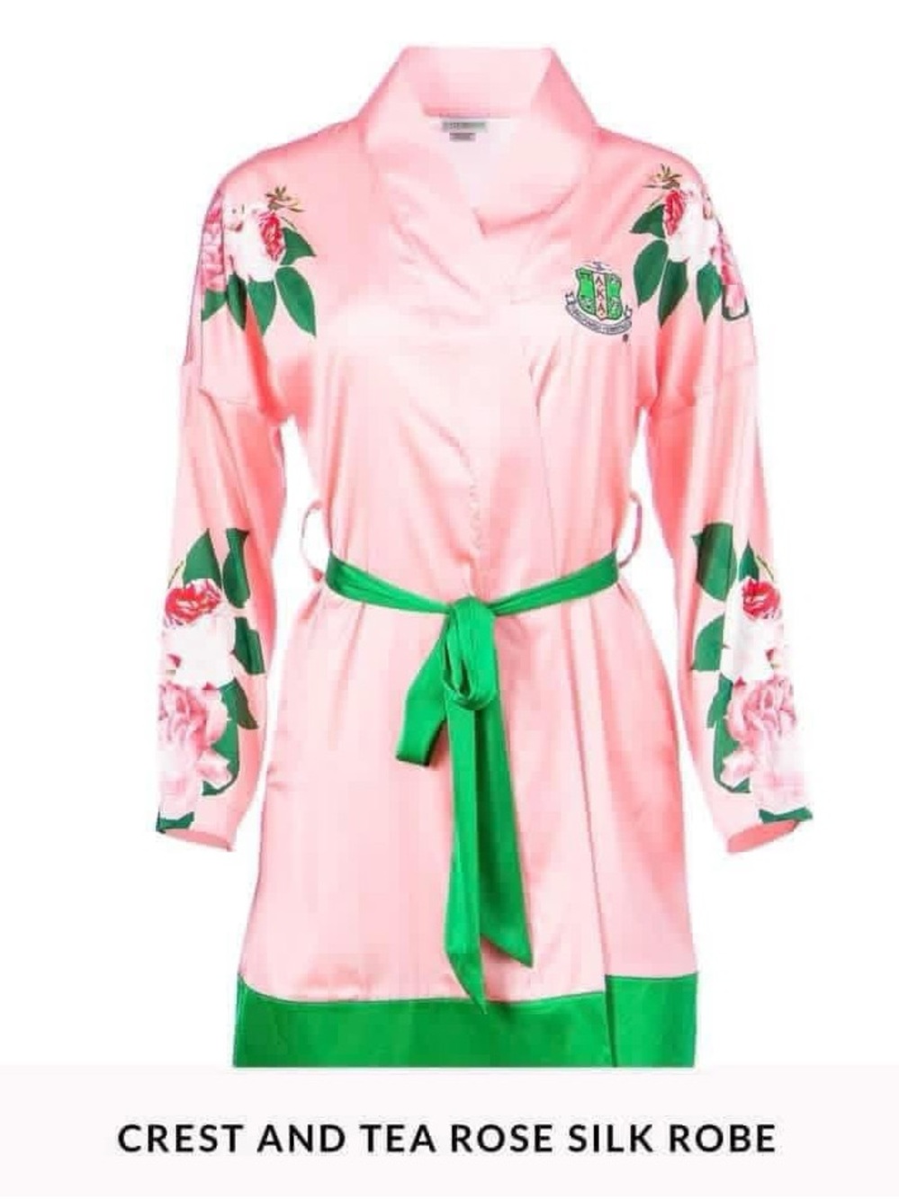 Ivy Storehouse Rose Pink Silk Robe with Green Trim and floral head wrap NWT